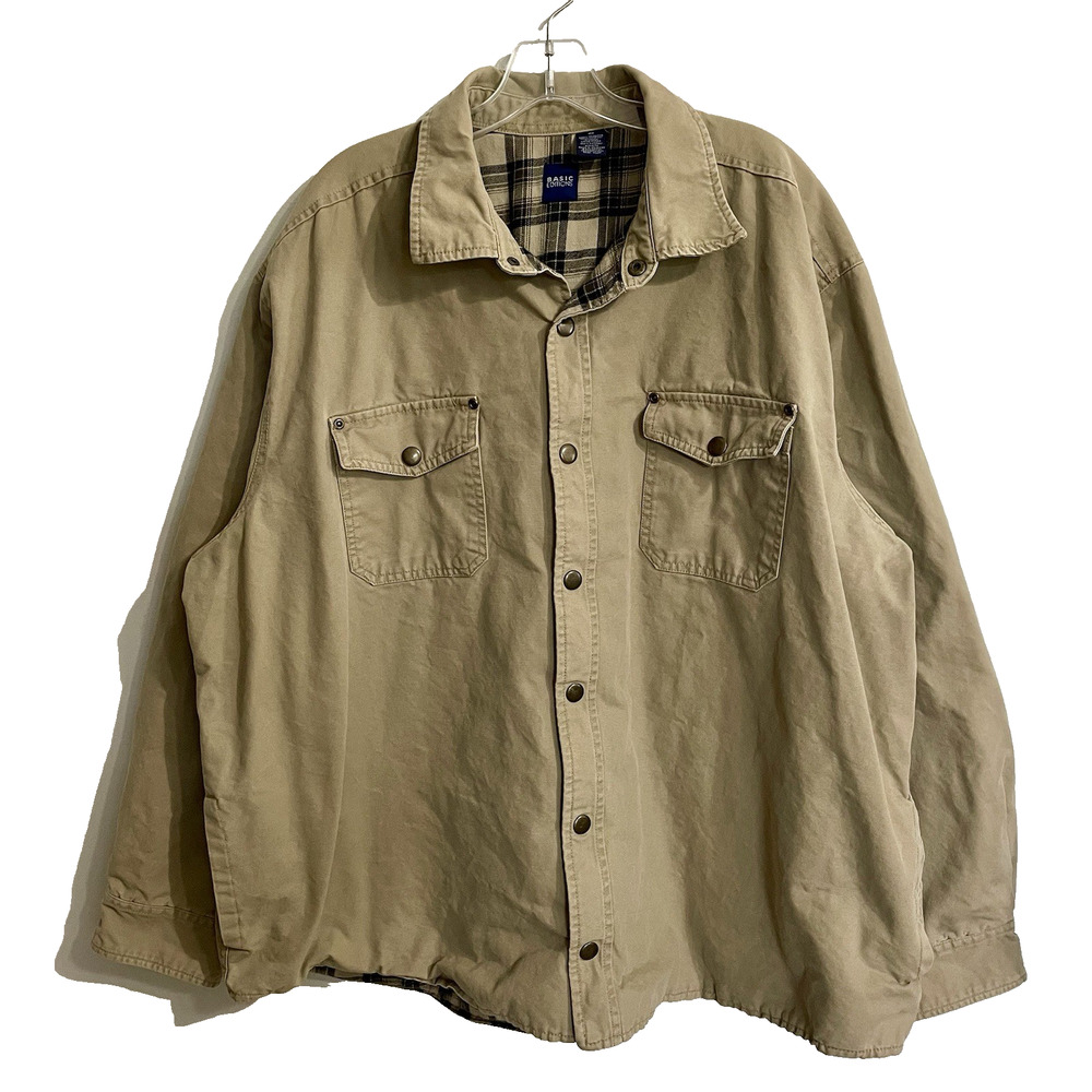 Basic Edition Chore Coat Size 2X Women Tan Flannel Plaid Lined Barn Jacket VTG